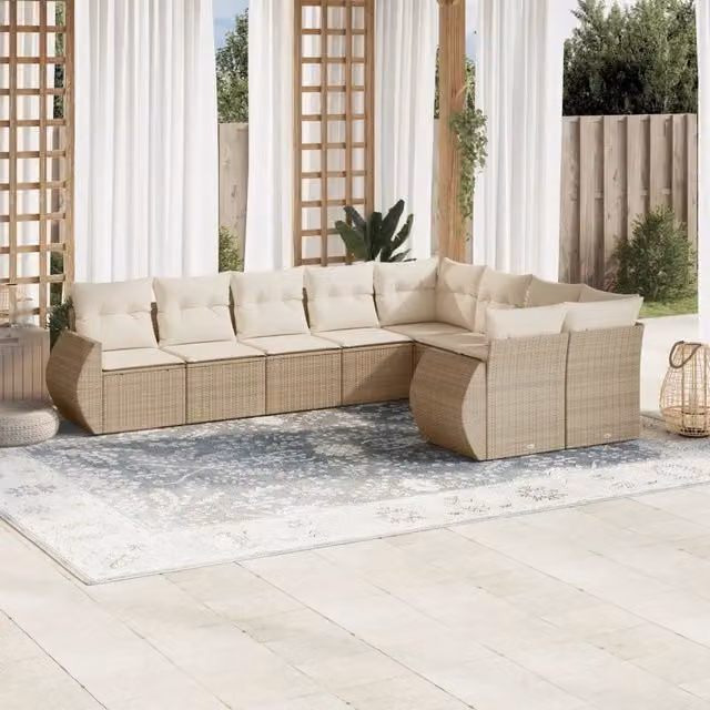 Set Divano da Giardino a L VIDAXL in Polyrattan Beige con 9 Cuscini – 1