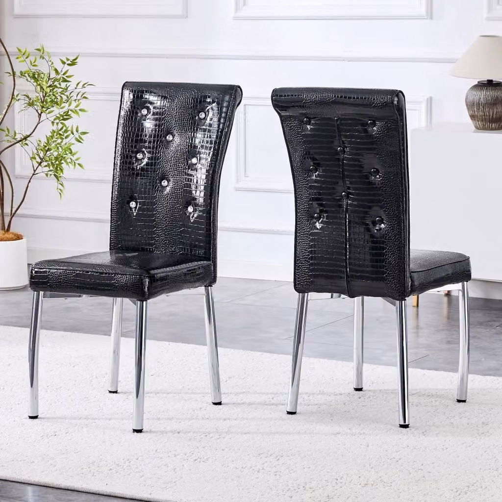 Set da 2 sedie da pranzo REDOM in PVC effetto pelle nero con gambe in metallo galvanizzato per cucina e sala da pranzo in stile moderno – 2