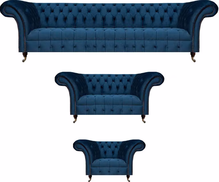 Sofagarnitur Blau Luxus Komplett 3tlg Sitzmöbel Chesterfield Polster Sitz