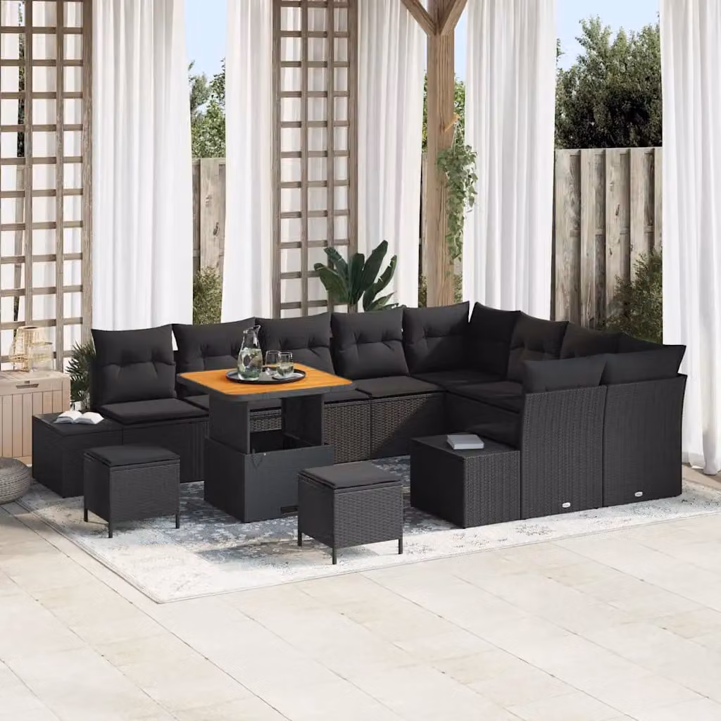 Set Divano da Giardino vidaXL a forma a U con 12 pezzi, Nero – 1