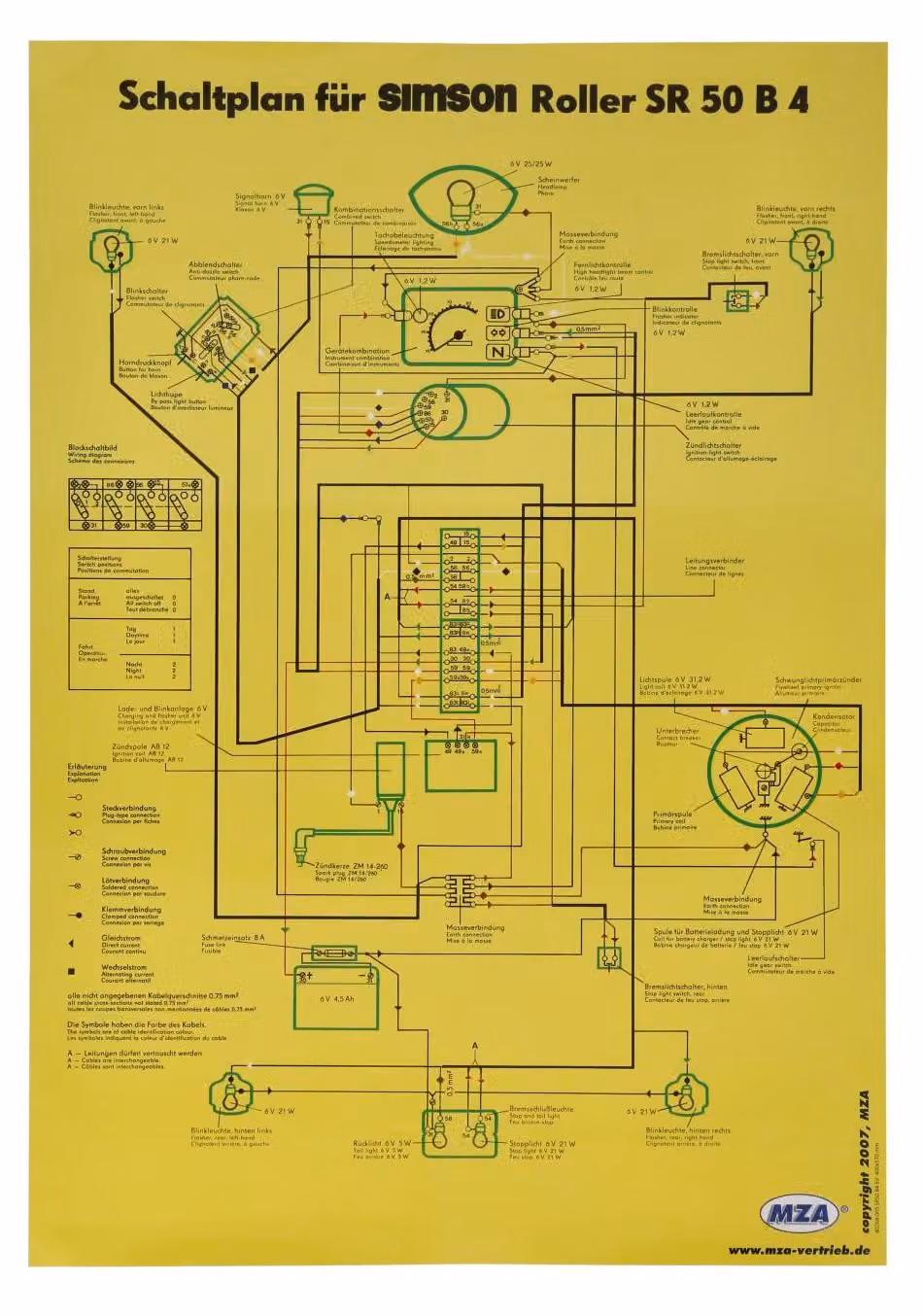 Poster a colori schema elettrico (40x60cm) Simson SR50 B4 6V