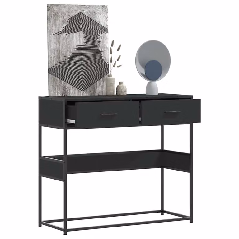 vidaXL Tavolino Consolle Nero in Stile Industriale con Struttura in Metallo e Legno, L 90 cm x P 35 cm x H 80 cm