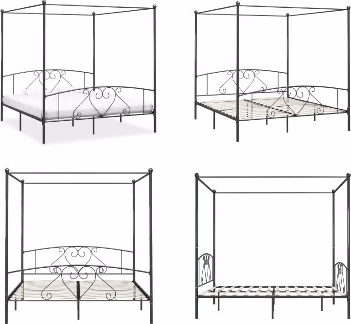 vidaXL Struttura letto a baldacchino in metallo grigio 180 x 200 cm - Struttura letto - Cornici letto - Struttura letto - Letto matrimoniale