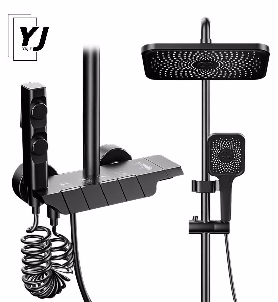 Set di miscelatore per doccia termostatico, design che compensa la pressione, regolabile in altezza, colore nero, senza indicatore