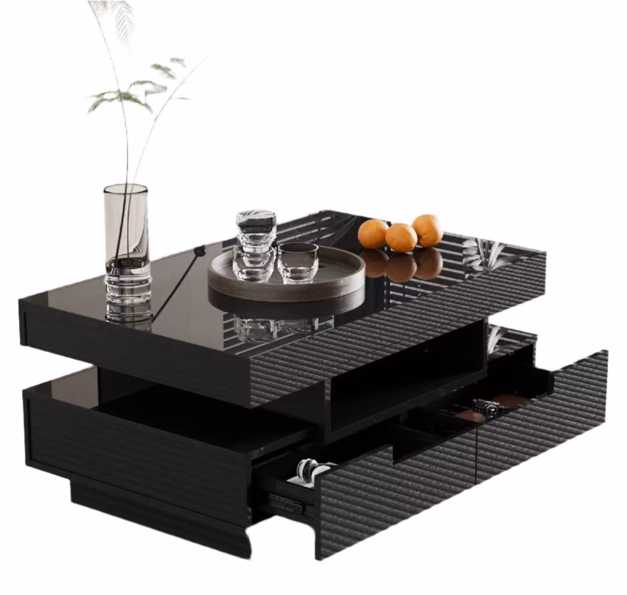 Tavolino da salotto - Tavolino da caffè - Tavolino per il soggiorno - Tavolino contenitore - Illuminazione LED - 80 x 50 x 36 cm - Quattro cassetti