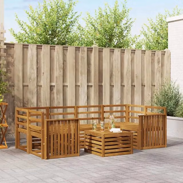 Set di divani da esterno 7 pz Naturale Legno di Acacia Massello 3374444