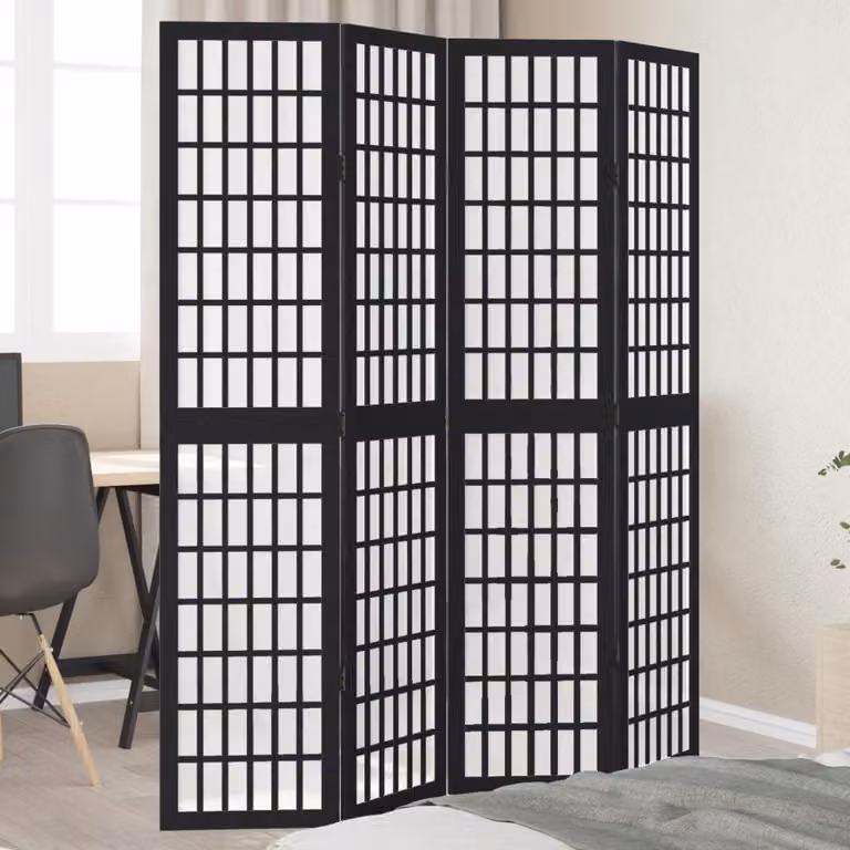 vidaXL Divisorio Ambienti a 4 Pannelli in Legno di Paulownia e Metallo Nero Opaco H: 180 cm