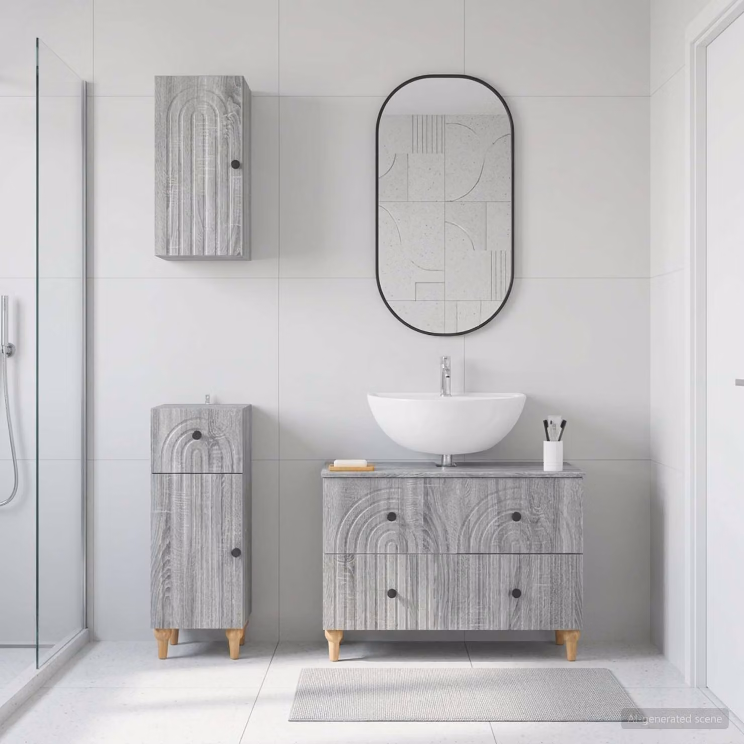 Set di mobili da bagno vidaXL ALKMAAR in 3 pezzi color grigio Sonoma con mobile lavabo e pensili a parete