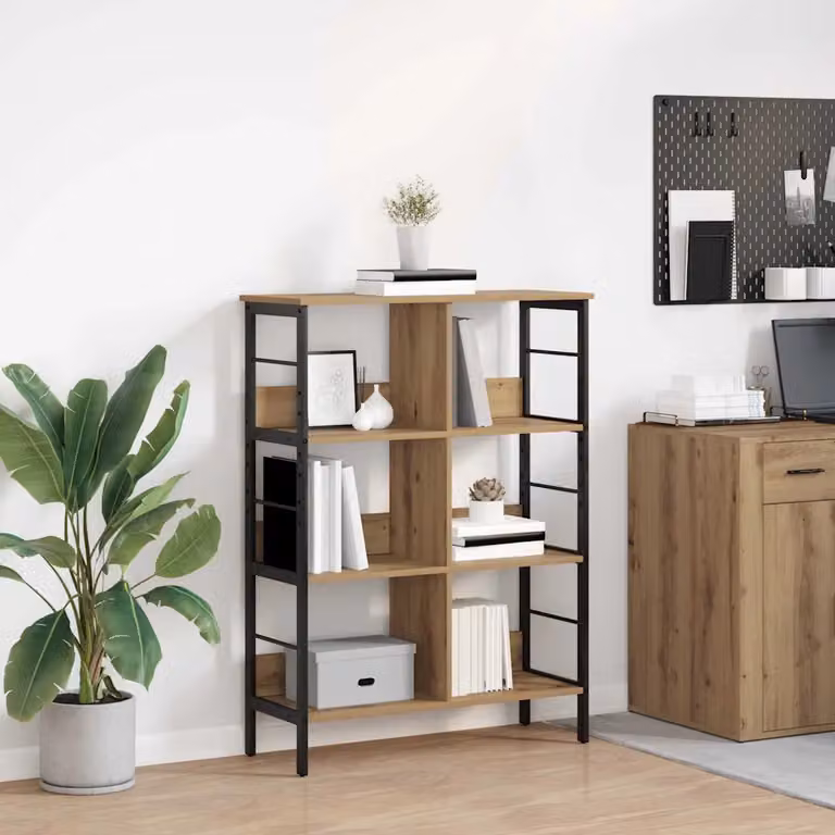 Libreria vidaXL in stile industriale con 6 livelli, legno e metallo, colore marrone, L 82 cm x P 32 cm x H 112 cm