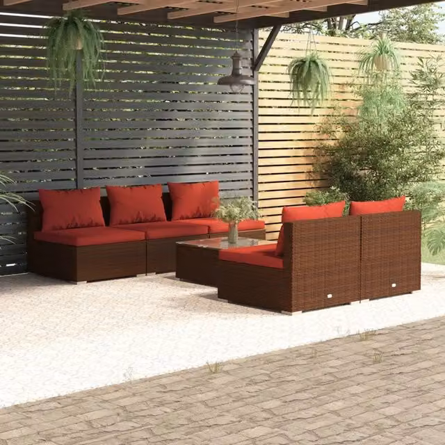 Set Divani da Giardino 6 pz con Cuscini in Polyrattan Marrone 3101451