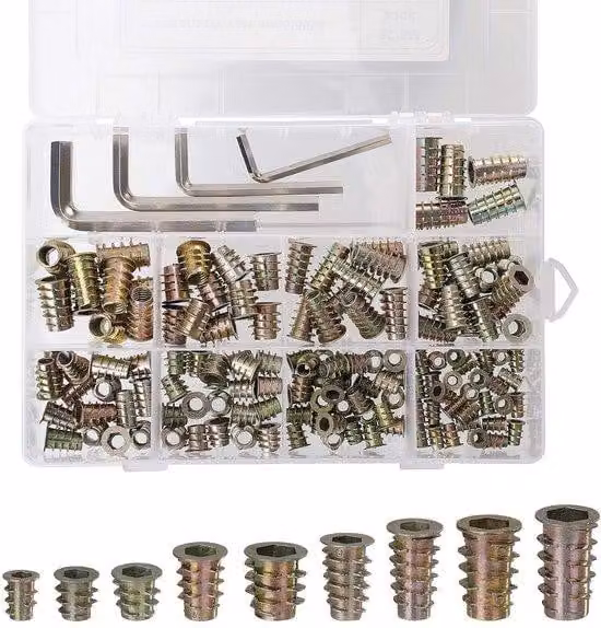 Set di dadi con inserto filettato M4-M8 in lega di zinco per il montaggio su legno, 149 pezzi