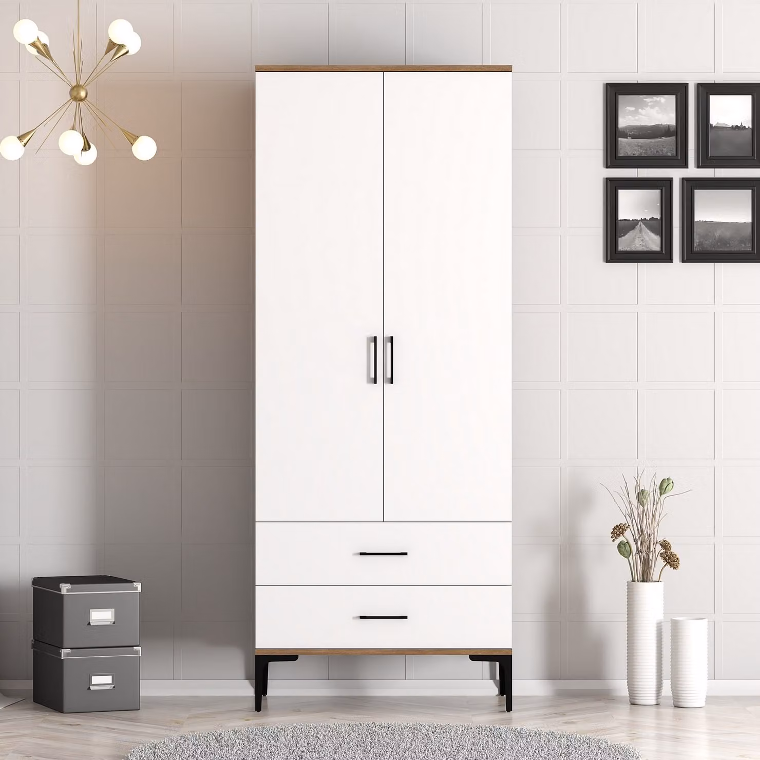 Skye Decor, Kumsal T - Noce, Bianco, Armadio, Noce, 100% PANNELLI DI PARTICELLE RIVESTITI IN MELAMMINA, 80 x 201,4 x 47,5 cm
