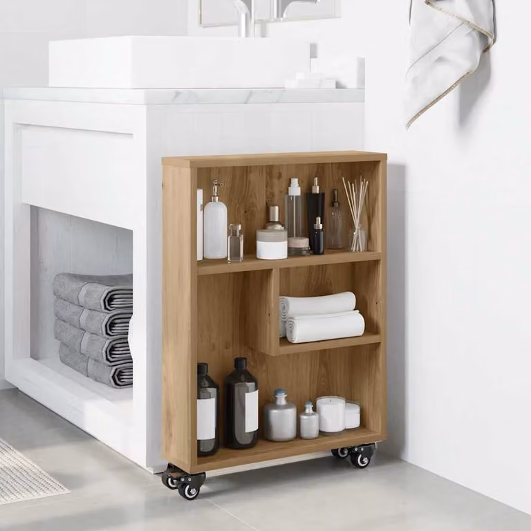 vidaXL Carrello Stretto Moderno in Rovere e MDF Marrone L: 48 cm, P: 13 cm, H: 68 cm