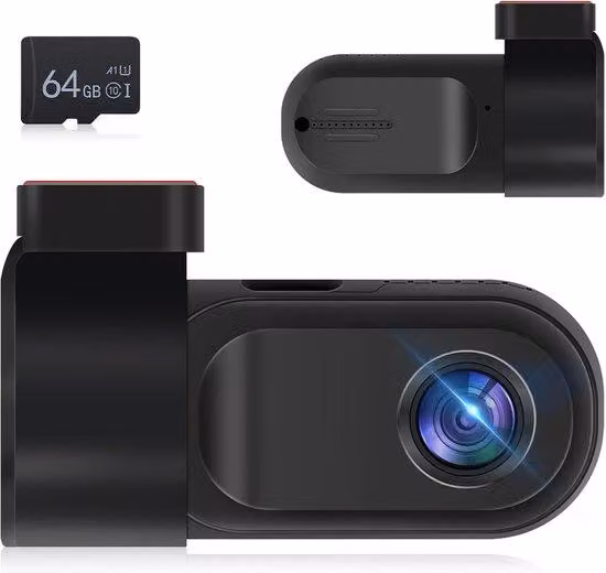 Telecamera posteriore wireless con due telecamere da 1080p, sensore di gravità, ausilio al parcheggio, registrazione in loop, visione notturna, luminosità regolabile, scheda SD da 64 GB