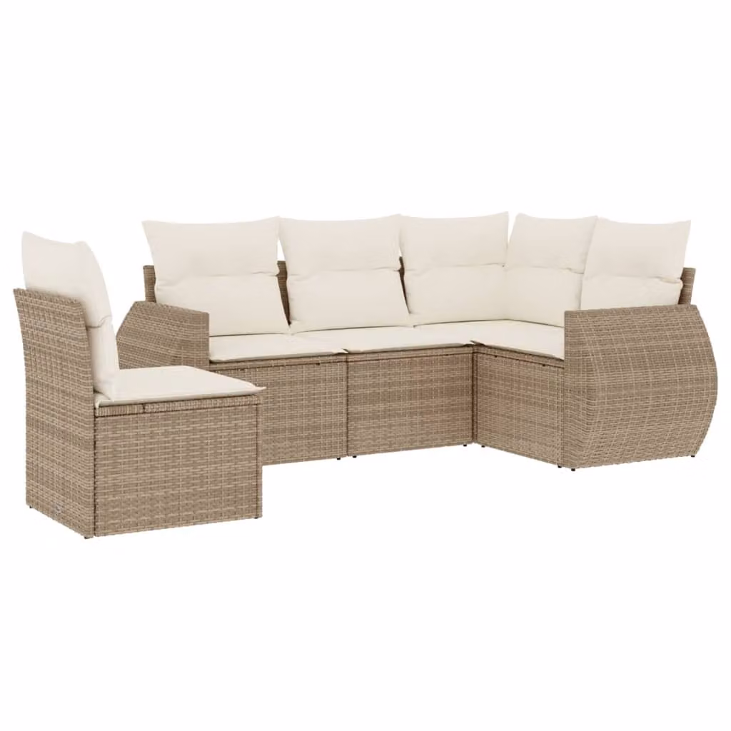 Set Divano da Giardino 5 pz con Cuscini Beige in Polyrattan