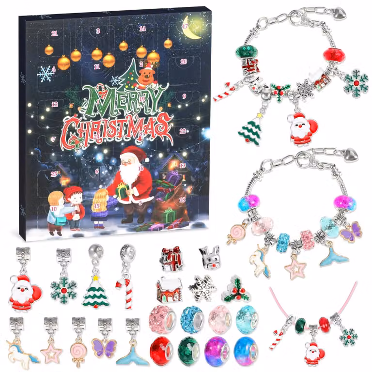 Calendario dell'Avvento 2025 - Calendario dell'Avvento per bambini - Gioielli/Bracciali - Creatività - Regalo di Natale per ragazze - 24 sorprese - Calendario dei gioielli