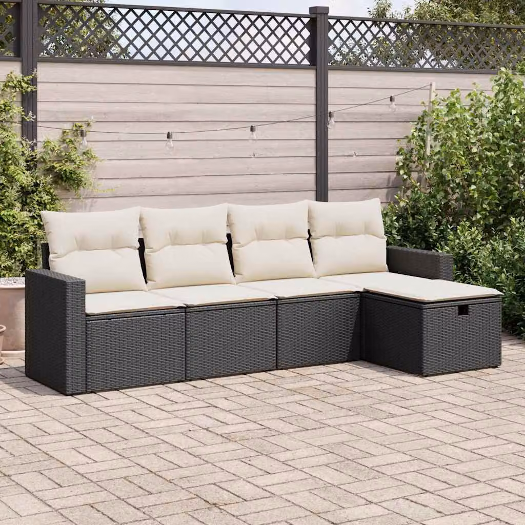 Set Divani da Giardino vidaXL a Forma di L in Polyrattan Nero con 5 Pezzi e Cuscini Inclusi