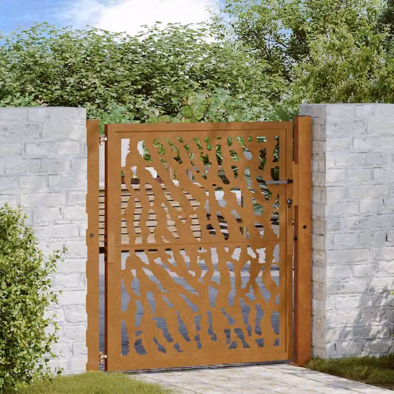 Cancello singolo da giardino vidaXL in acciaio corten color marrone L: 110 cm, H: 105 cm, P: 10 cm