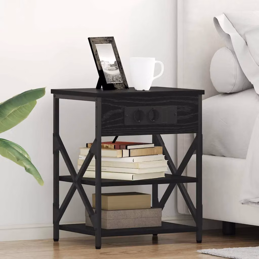 Set di 2 Armadi da Notte vidaXL in Stile Industrial, Colore Nero Opaco, L 41 x P 31 x H 51 cm