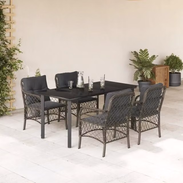 Set da Pranzo da Giardino 5 pz con Cuscini in Polyrattan Grigio 3212134