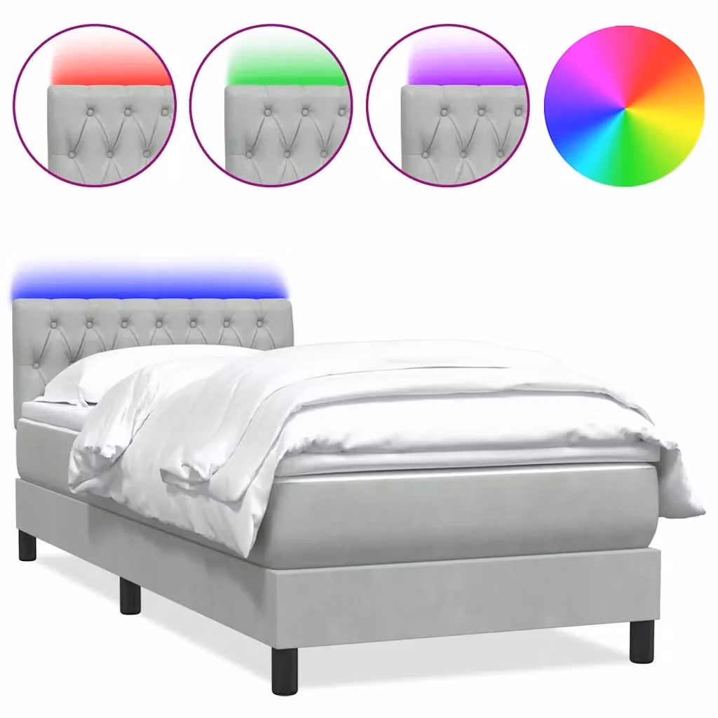 Letto Moderno con Materasso Ibrido e Illuminazione LED vidaXL in Velluto Grigio L: 80 cm, P: 223 cm, H: 88 cm – 2