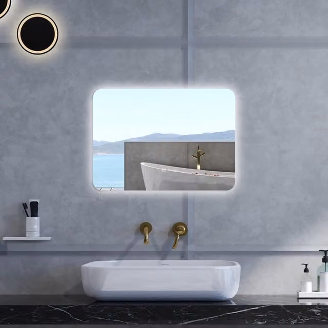 Specchio da bagno rettangolare AICA con retroilluminazione LED dimmerabile e funzione memoria, vetro temperato HD, colore bianco, L: 80 cm, H: 60 cm