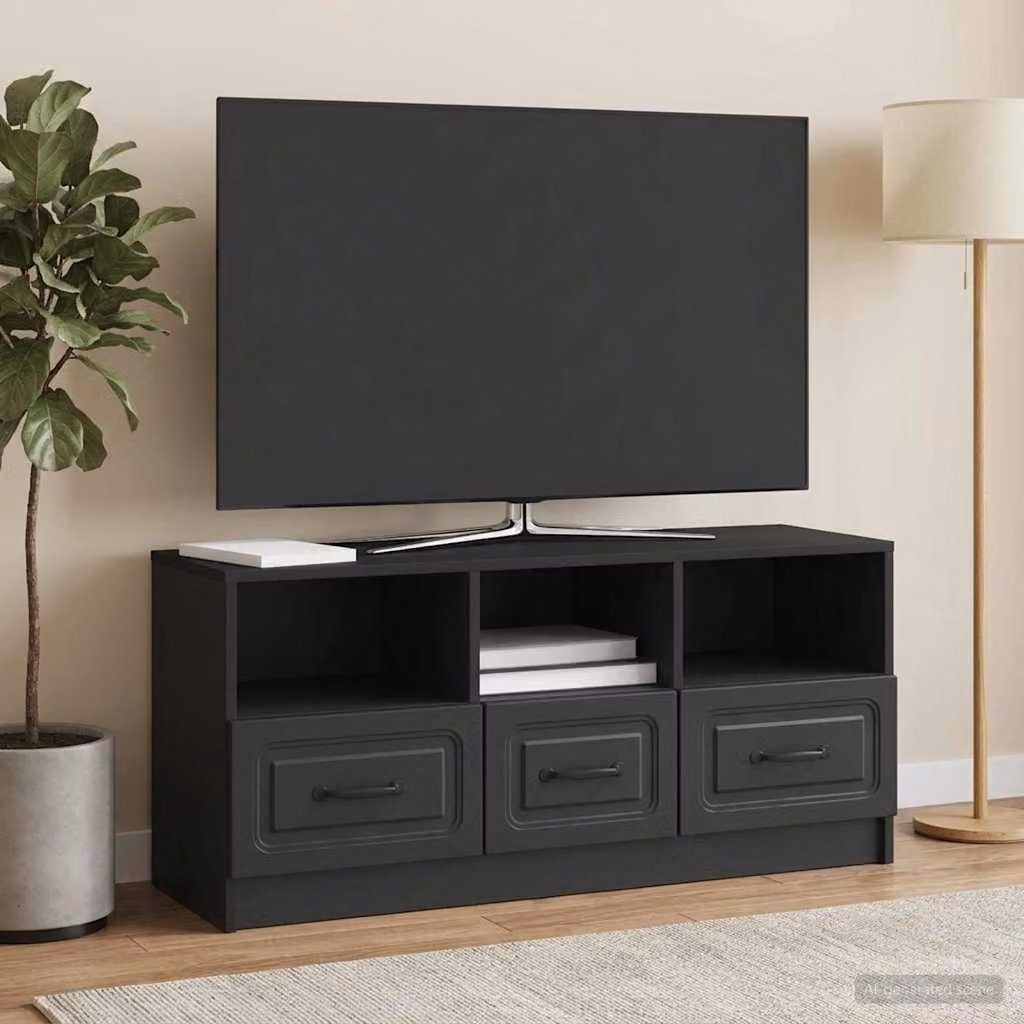 Mobile TV vidaXL Nero in Legno e Metallo con Ripiani per Media L/P/H: 102 x 34,5 x 47 cm
