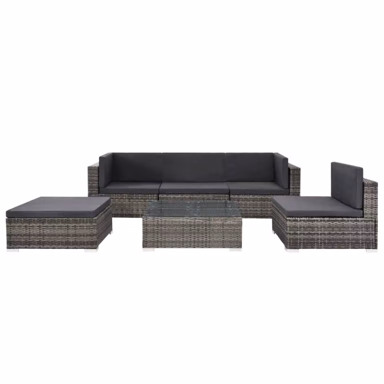 vidaXL Set di 6 pezzi per salotto da giardino con cuscini in poly rattan grigio