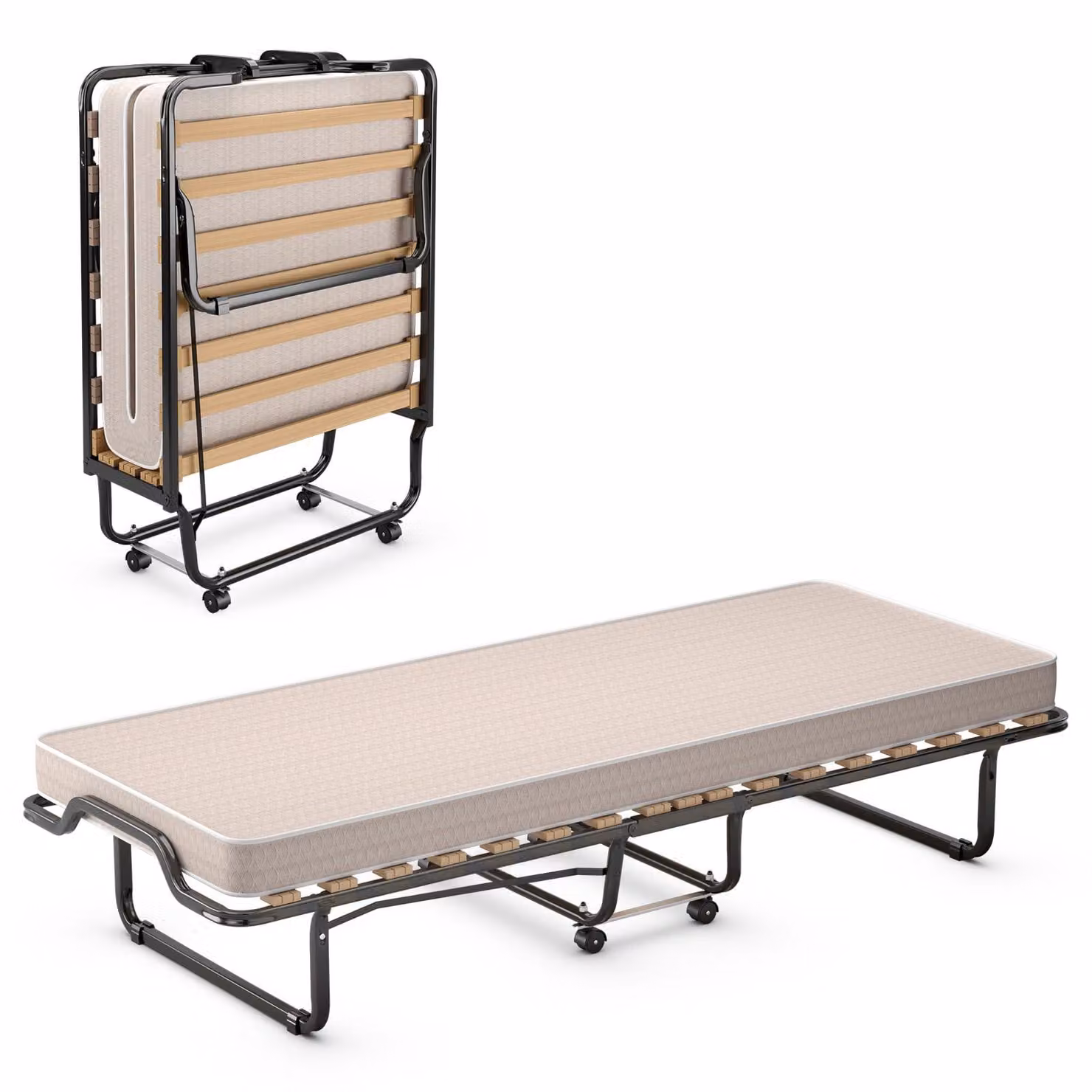 COSTWAY 90x200cm letto per ospiti pieghevole con materasso fino a 120kg, su ruote
