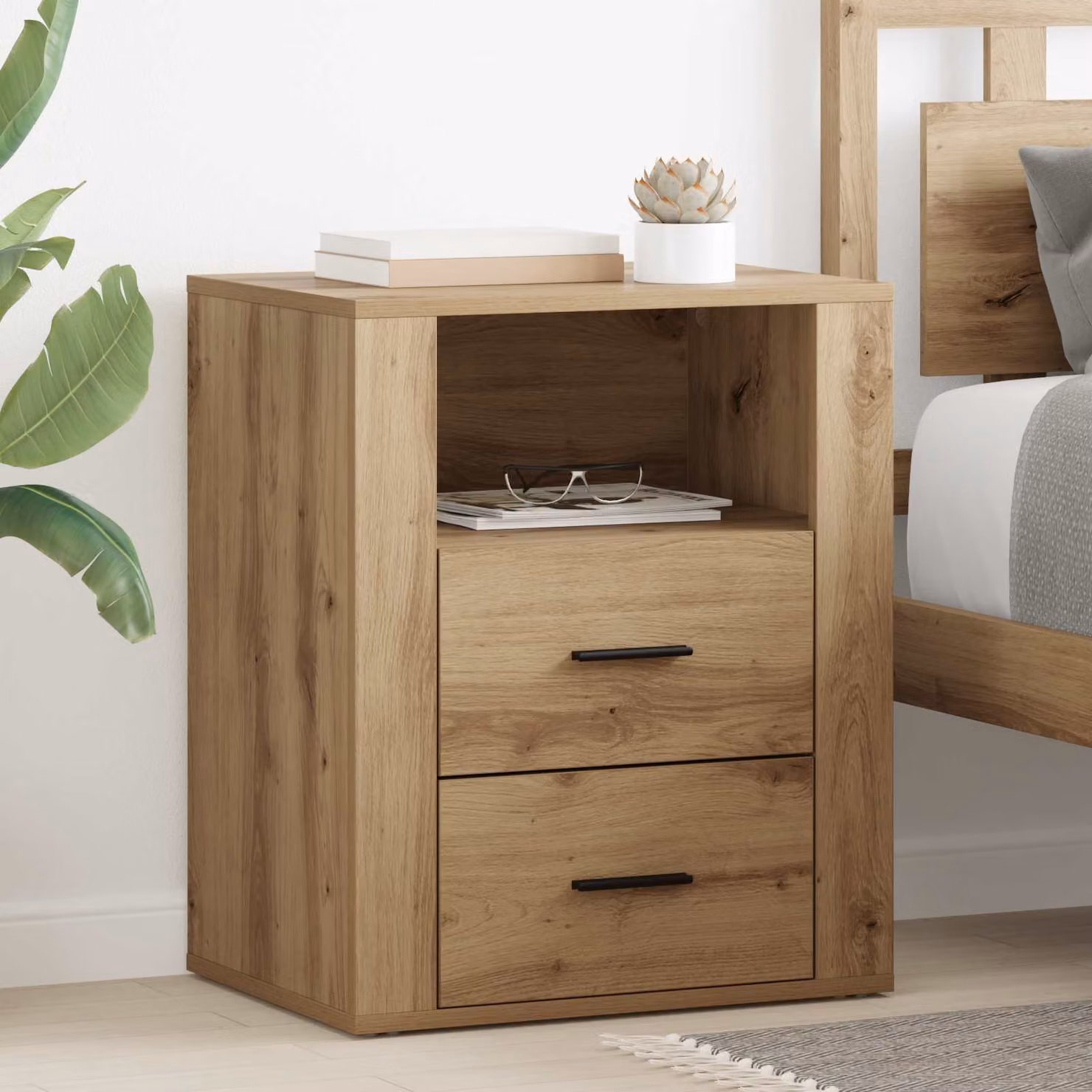 Armadio da Notte vidaXL in Rovere Rustico Marrone L: 35 cm, P: 50 cm, H: 60 cm