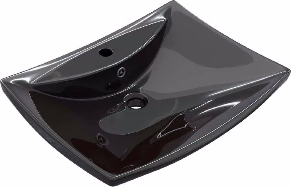 Lavabo Nero Vetroceramica Lusso Rettangolare Foro Trabocco Foro Rubinetto