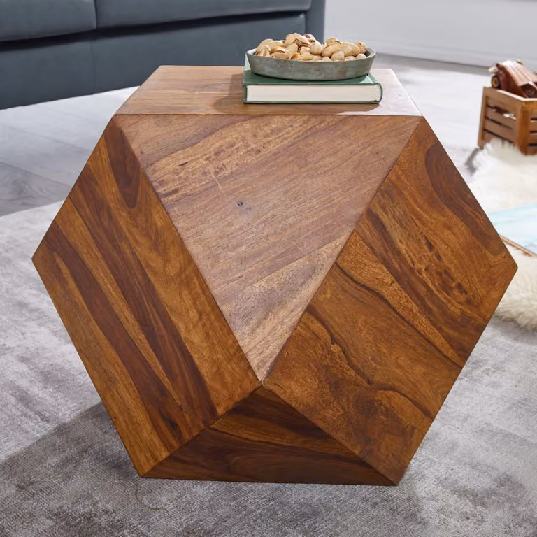 FineBuy Tavolino da salotto 57 x 42,5 x 57 cm Tavolino in legno massello di sheesham Tavolino moderno per soggiorno Tavolino in legno massello Tavolino da salotto in vero legno massello