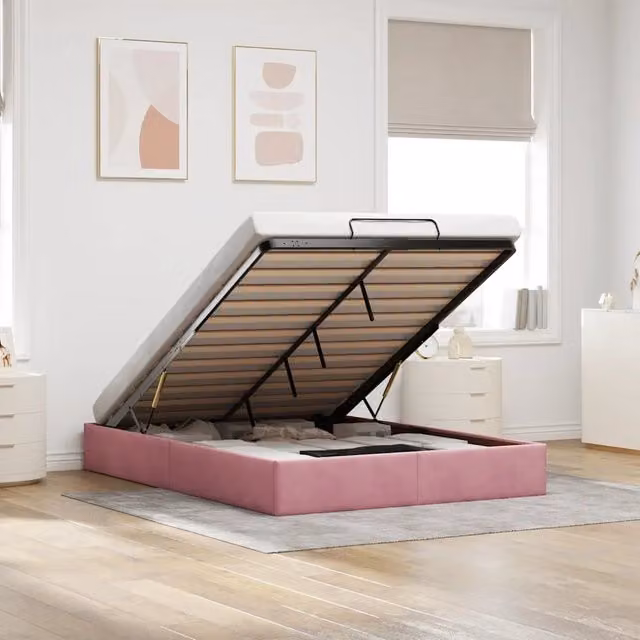 Struttura Letto con Contenitore a Sollevamento vidaXL in Velluto Rosa L: 140 cm, P: 190 cm, H: 28 cm