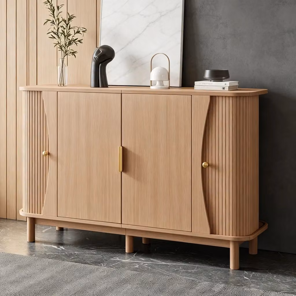 Sideboard moderno WISHDOR in MDF con finitura legno naturale marrone e beige, L 140 x P 40 x H 88 cm – 2