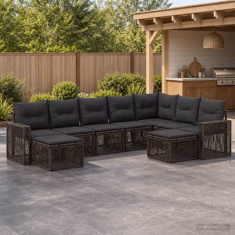 Set Divano da Giardino vidaXL 9 pz in Polyrattan Grigio e Antracite con Cuscini e Struttura in Acciaio