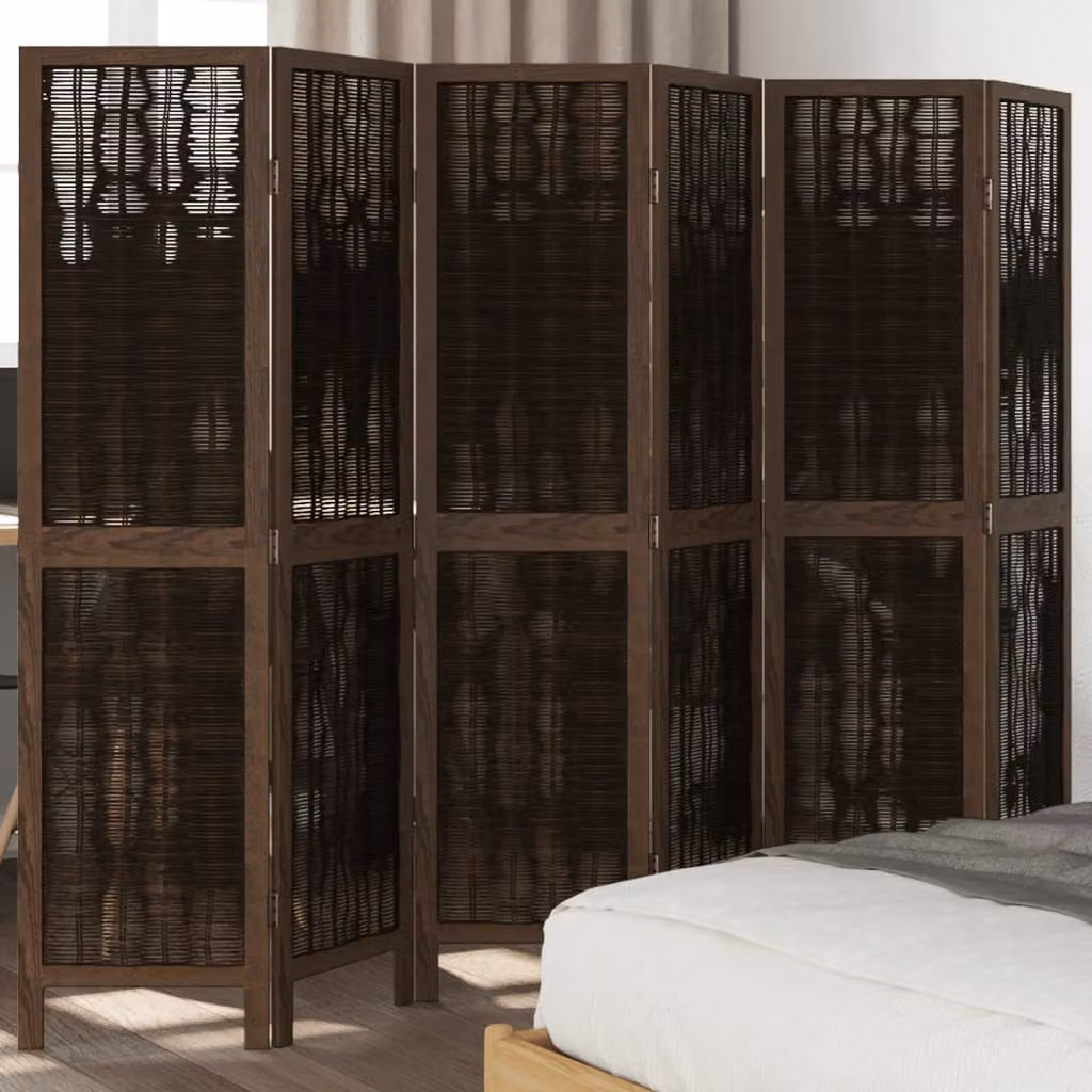 Divisorio Ambienti vidaXL con 6 Pannelli in Legno di Paulownia Massello Marrone Scuro Design Moderno Geometrico H: 160 cm, L: 215 cm