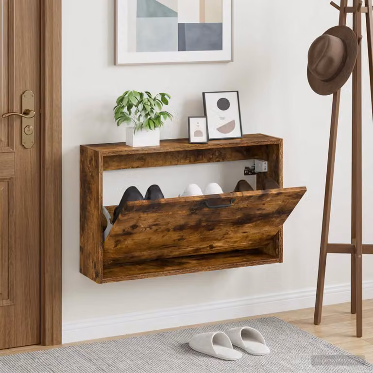 Mobiletto per scarpe da muro vidaXL UTRECHT moderno con scomparti basculanti, L: 71 cm, P: 17 cm, H: 43 cm