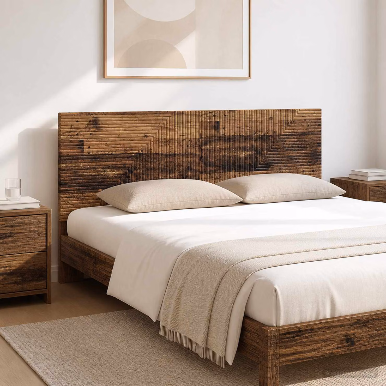 Testiera da muro vidaXL HAARLEM in legno ingegnerizzato marrone con ripiano integrato e scomparti laterali L: 160 cm, H: 50 cm, P: 14 cm