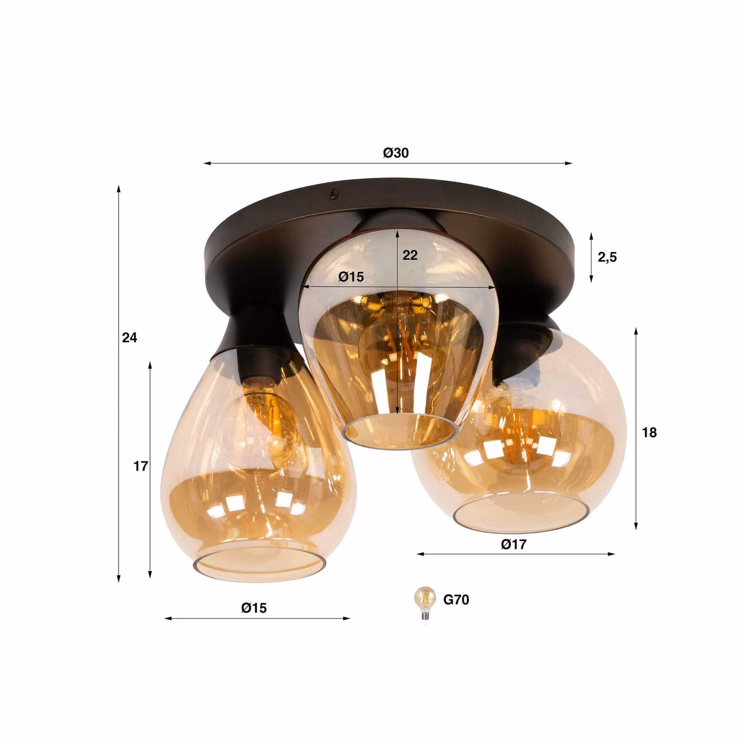 ZIJLSTRA Plafoniera soffitto Mix, dimmerabile, Crema / Ambra, Soggiorno / Sala da pranzo, Vetro, Scandinavo, Plafoniera