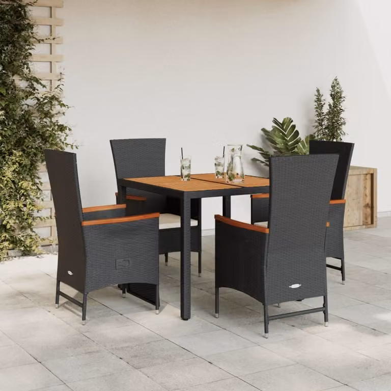 Maison Exclusive - Set da pranzo da giardino 5 pezzi con cuscini in polyrattan nero