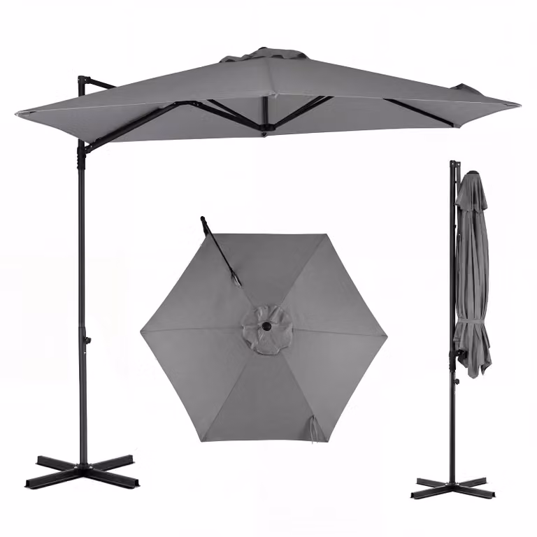 COSTWAY, ombrellone da giardino, diametro 270 cm, ombrellone a sospensione, rotazione a 360°, protezione UV, ideale per giardino, terrazzo, colore antracite