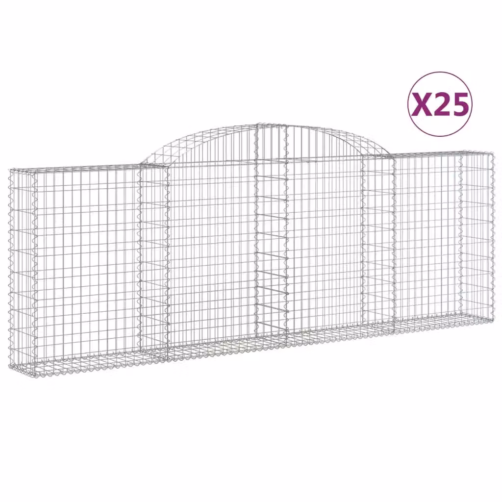 Set di 25 Cesti Gabbioni ad Arco vidaXL in Acciaio Zincato Argento L: 300 cm, P: 30 cm, H: 100-120 cm – 2