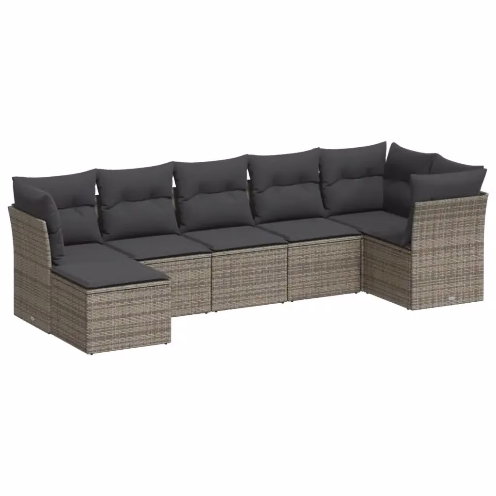 Set di Divani da Giardino vidaXL 7 pz a Forma a L con Cuscini Grigio in Polyrattan e Struttura in Acciaio – 2