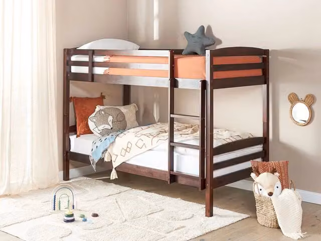 Letto a castello Beliani in legno di pino per bambini, stile scandinavo, colore marrone e grigio, L/P/H: 208 x 90 x 147 cm – 1
