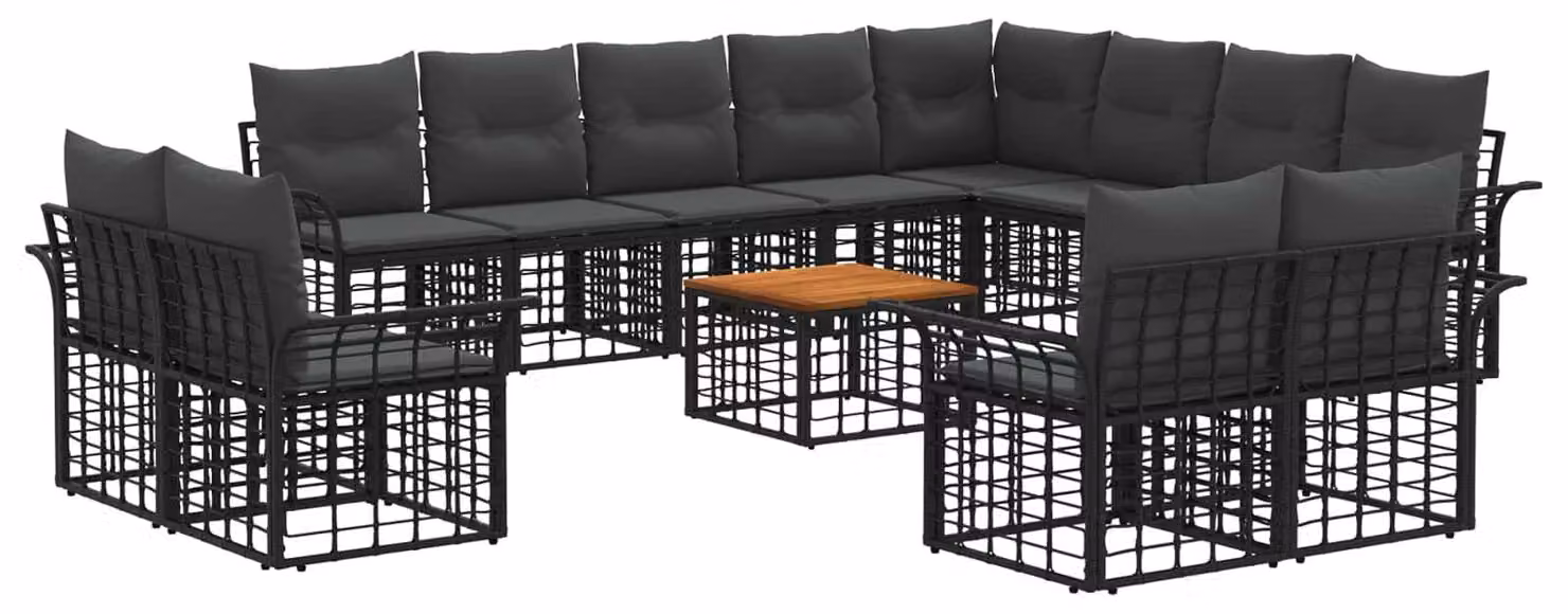 Set di divani da esterno 13 pcs Nero e Grigio scuro Poliestere