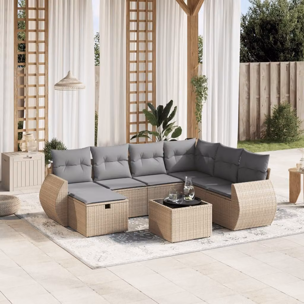 Maison Exclusive - Set Divano da Giardino 8 pz con Cuscini Beige Misto Polyrattan