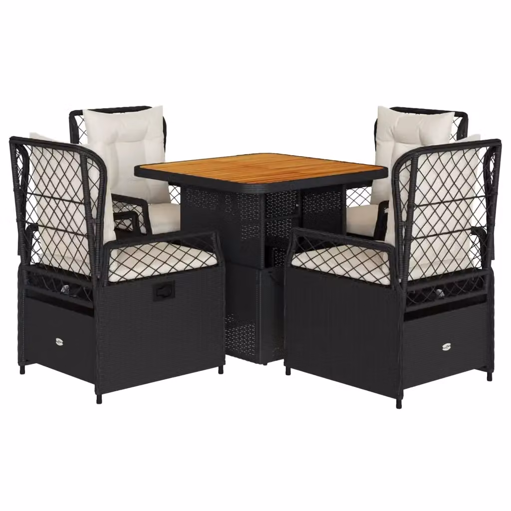 Set da pranzo da giardino vidaXL in legno di acacia oliato e rattan nero e marrone con tavolo quadrato moderno – 2