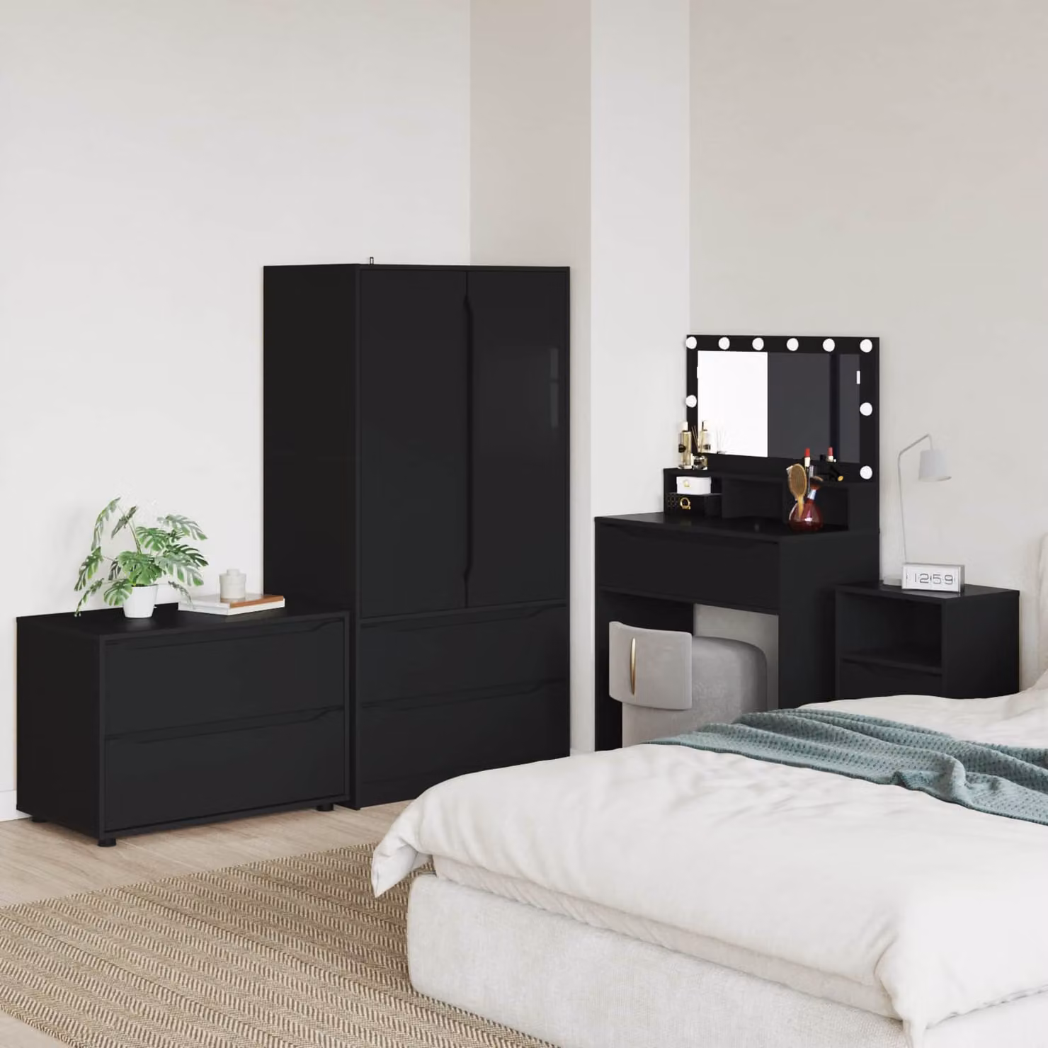 Armadio moderno vidaXL in MDF nero con ante a battente e cassetti L: 80 cm, P: 48 cm, H: 57 cm