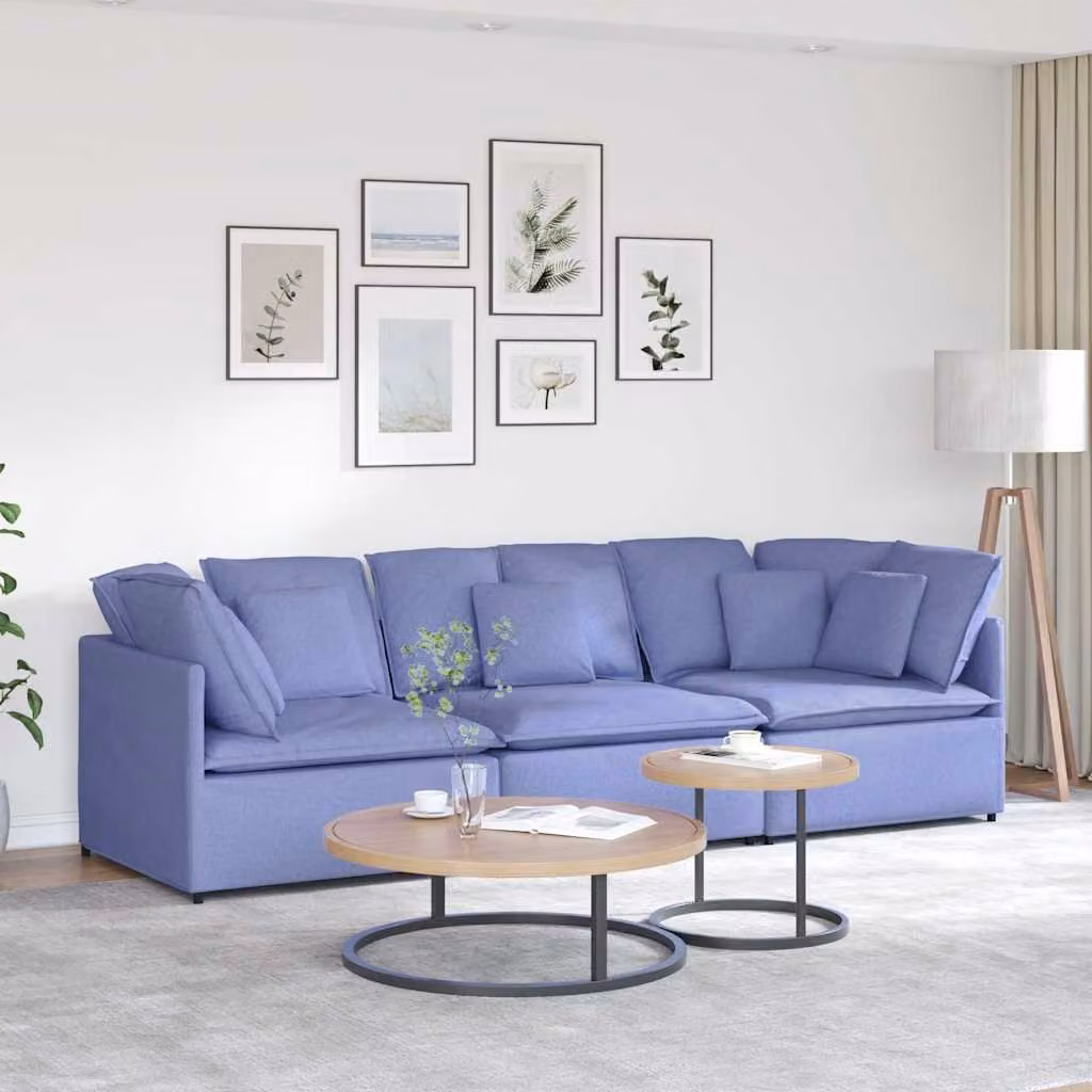 vidaXL Divano Modulare Moderno con Cuscini in Tessuto Blu per Soggiorno