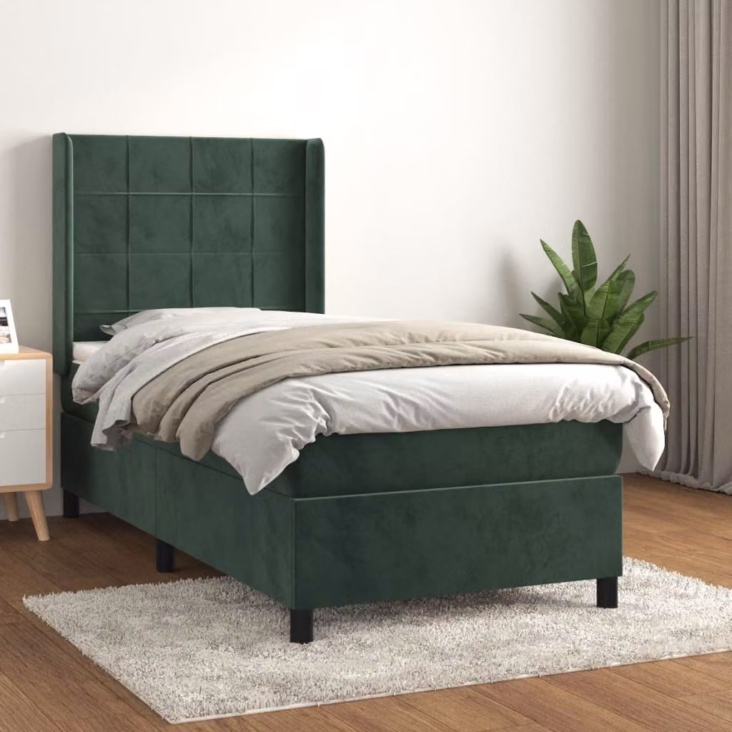 Maison Exclusive - Letto boxspring con materasso verde scuro 90x200 cm velluto